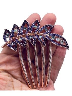 Rhinestone Leaf Hair Comb - Purple Crystal Accent FINAL PRICE DROP